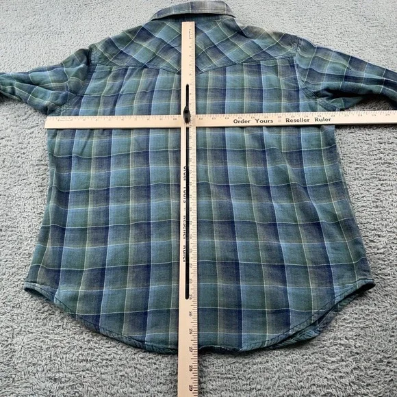 Wrangler Shirt Mens Medium Blue Green Plaid Western Pearl Snap Long Sleeve - Picture 4 of 9